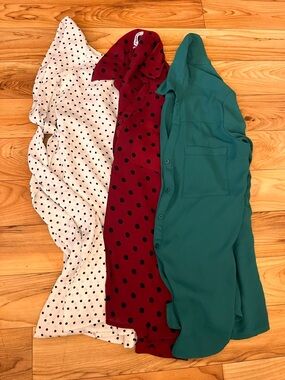 Express Polka Dot Blouse Trio - White/Black, Burgundy/Black, Green